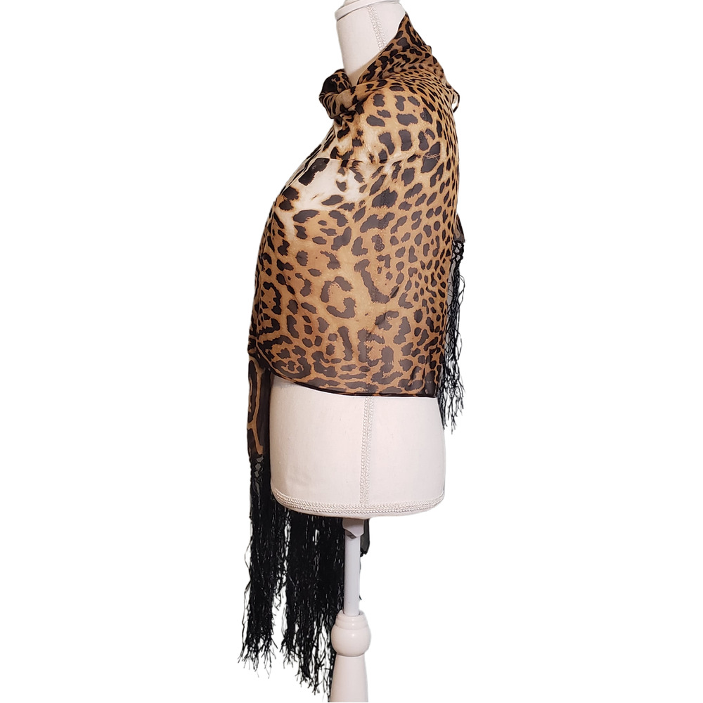 Yves Saint Laurent Cheetah Print Shawl with Fringe - Picture 3 of 6